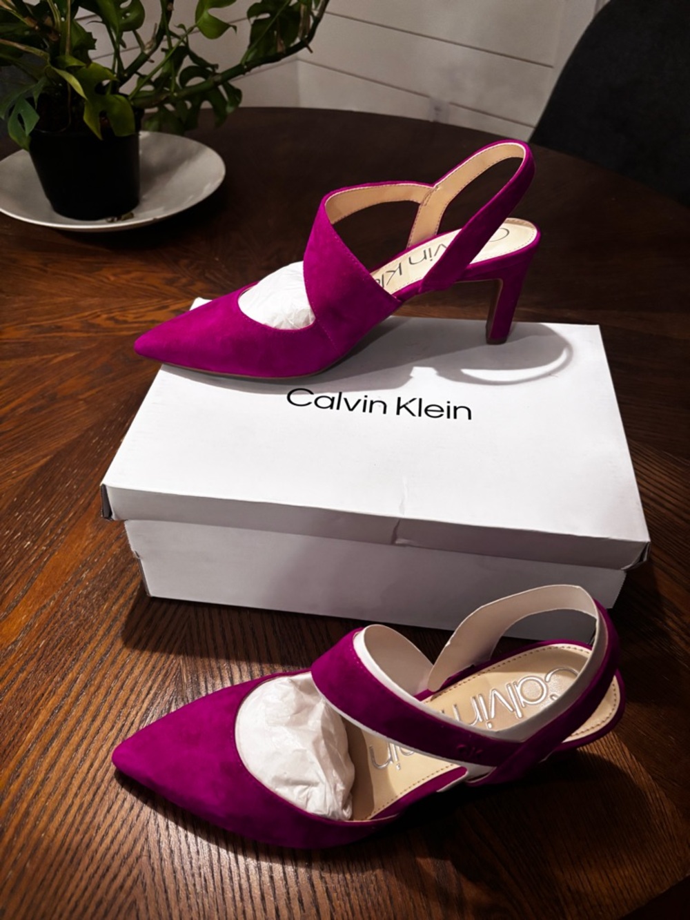 Calvin Klein Larin Slingback Heels Medium Pink 660 Suede Pointed Toe Size 9M - Picture 3 of 8
